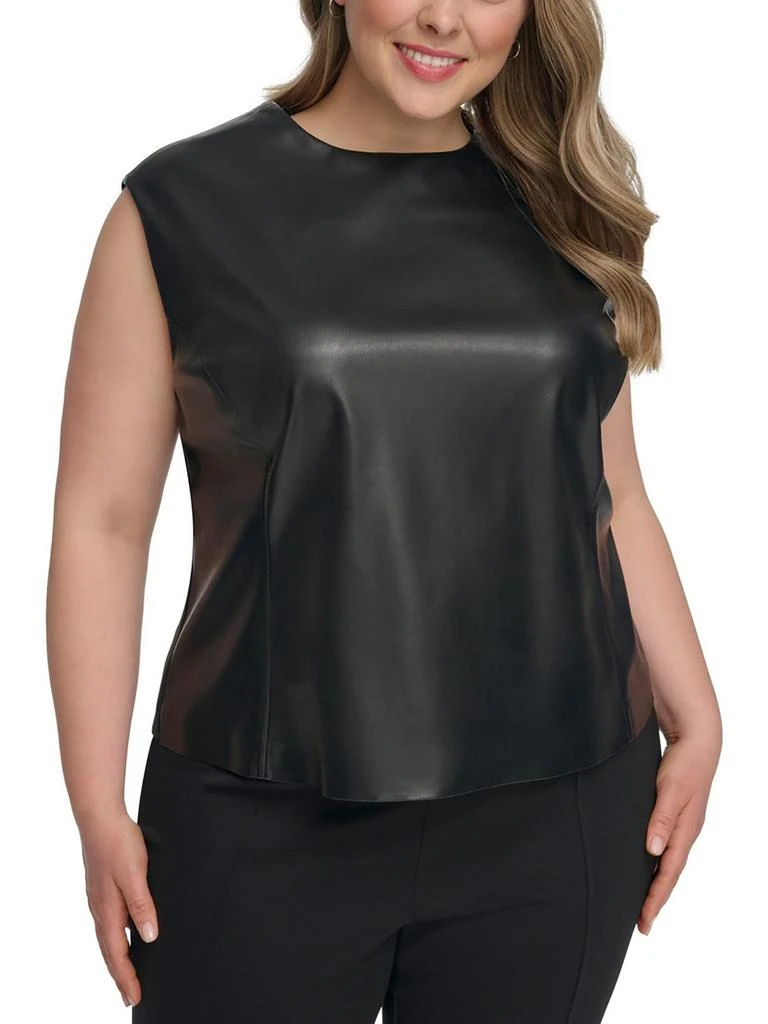 Calvin Klein Plus Womens Faux Leather Sleeveless Shell 1