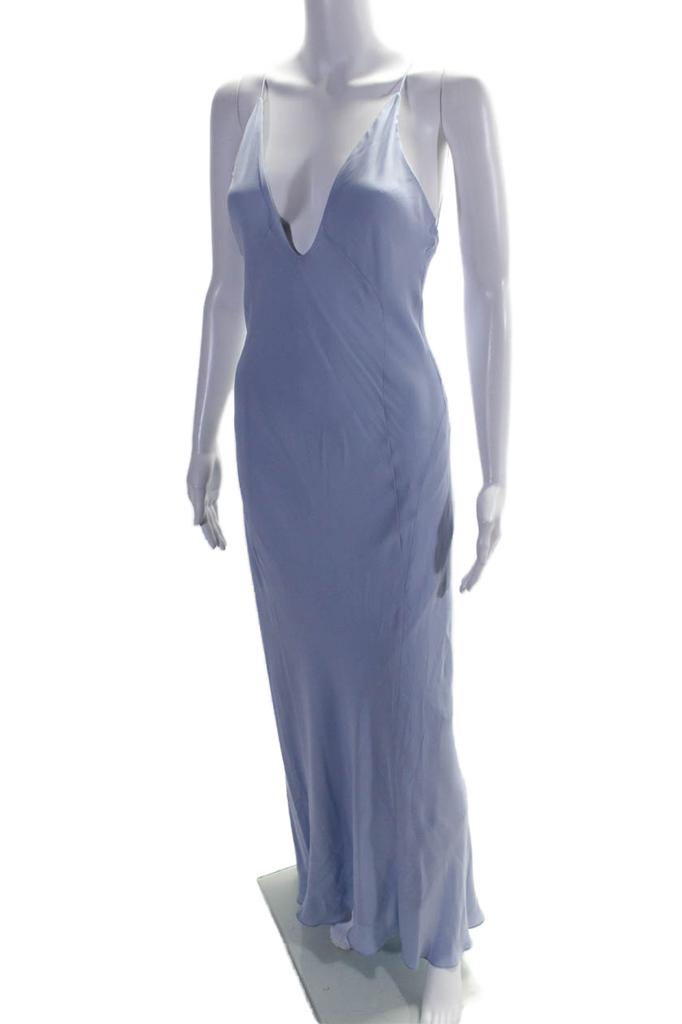 Khaite Khaite Womens Silk V-Neck Strappy Slip-On Sleeveless Maxi Slip Dress Blue