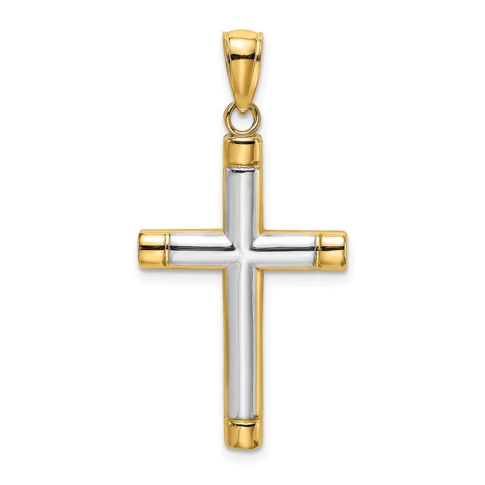 Diamond2Deal 14k Yellow Gold and White Rhodium Polished Tubular Cross Charm Pendant