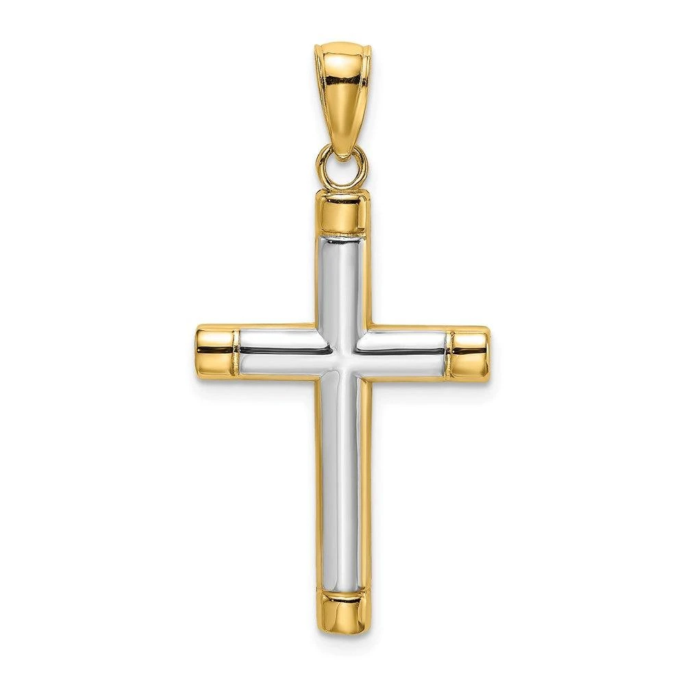Diamond2Deal 14k Yellow Gold and White Rhodium Polished Tubular Cross Charm Pendant from Premium Outlets