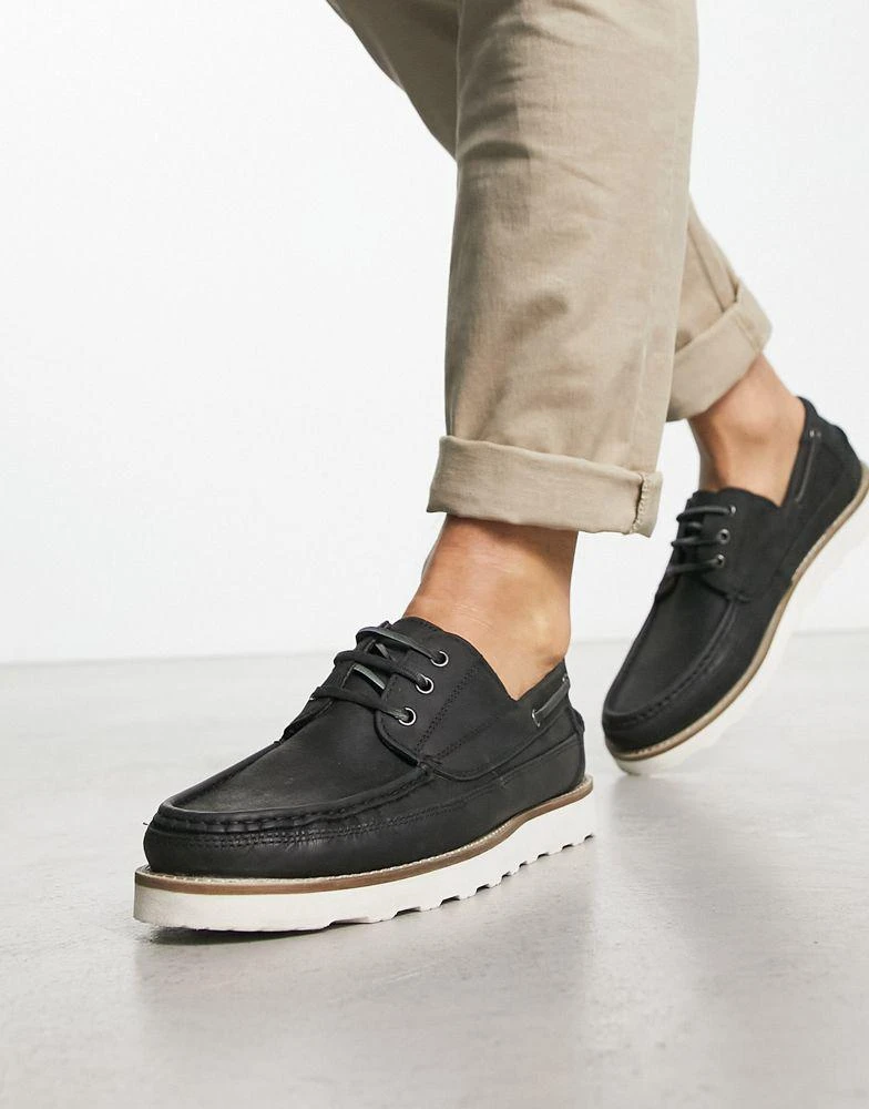 ASOS ASOS DESIGN boat shoes in black leather with wedge sole 4