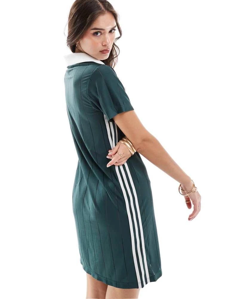 Adidas adidas Originals Adicolor 3-stripes pinstripe dress in green 4