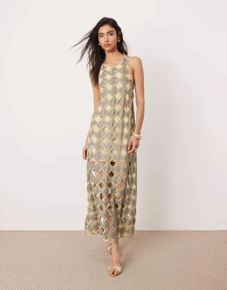 ASOS ASOS EDITION embellished cutwork halterneck maxi dress in gold 1