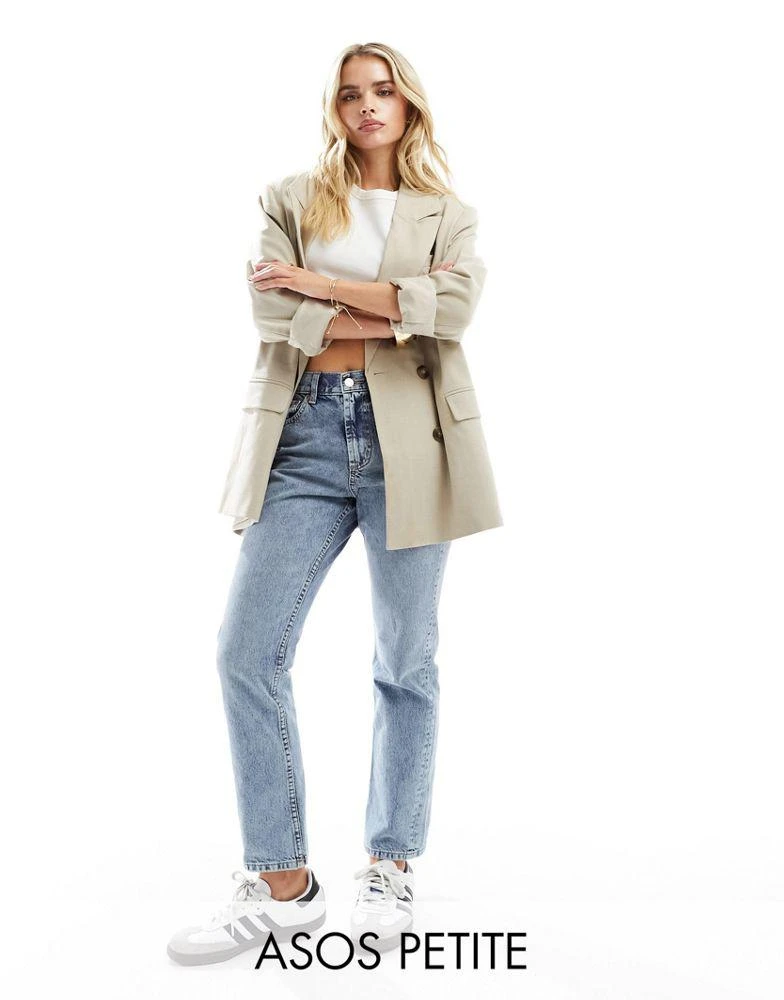 ASOS ASOS DESIGN Petite mid rise straight jeans in light blue 1