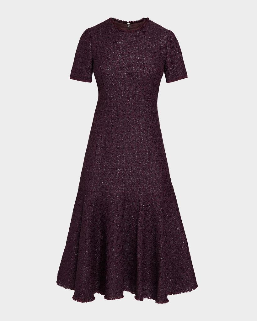 Santorelli Fringe-Trim Metallic Tweed Midi Dress