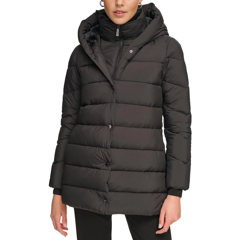 Calvin Klein Women's Bibbed Hooded Puffer Coat, Created for Macy's 1