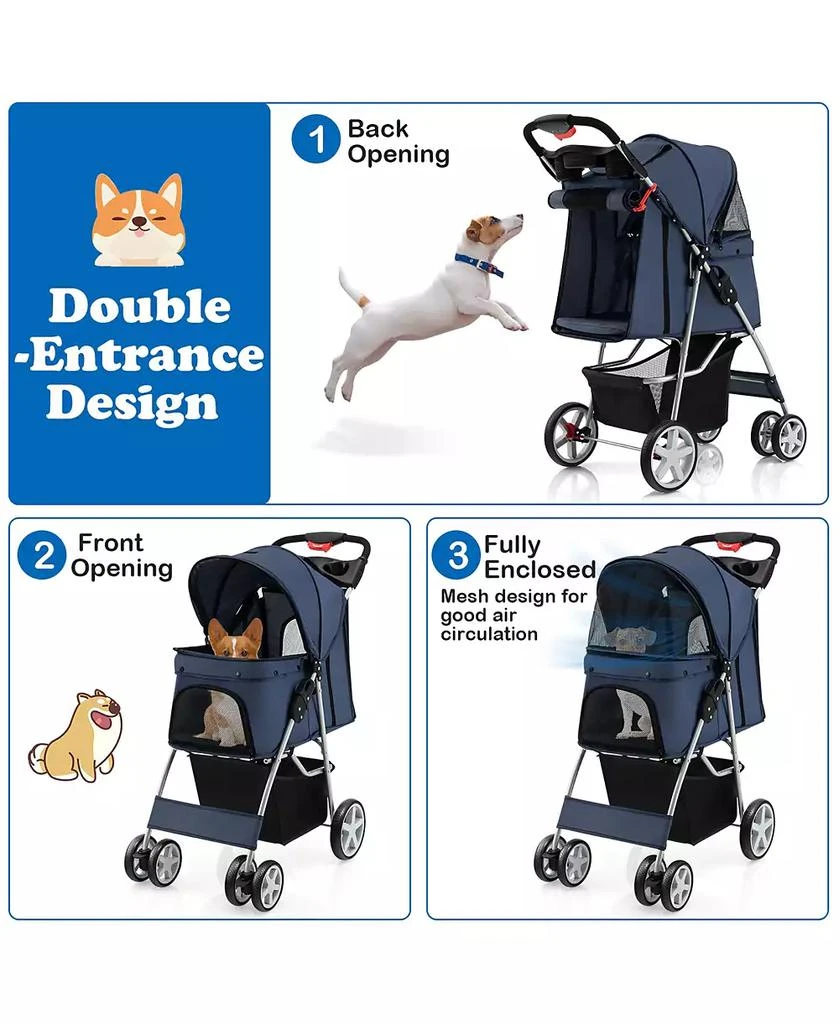 Gymax Folding Pet Stroller 4-Wheel Pet Travel Carrier w/Storage Basket 8