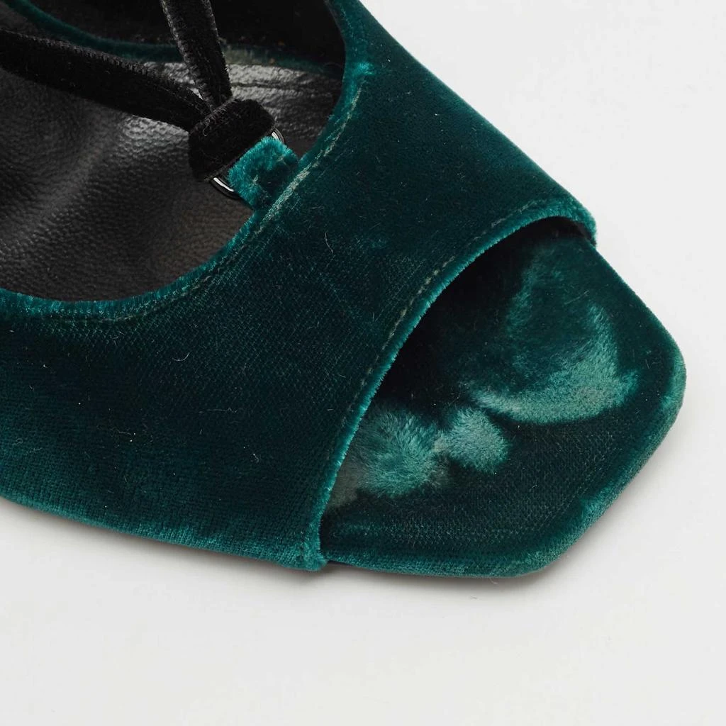 Yves Saint Laurent Saint Laurent Dark Green Velvet Loulou Open Toe Lace Up Block Heel Pumps Size 37.5 7