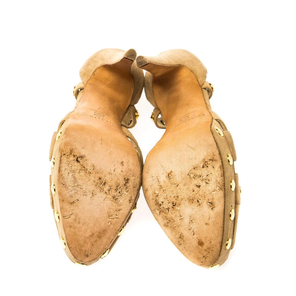 Brian Atwood Brian Atwood Beige Cut Out Studded Suede Peep Toe Platform Sandals Size 37 6
