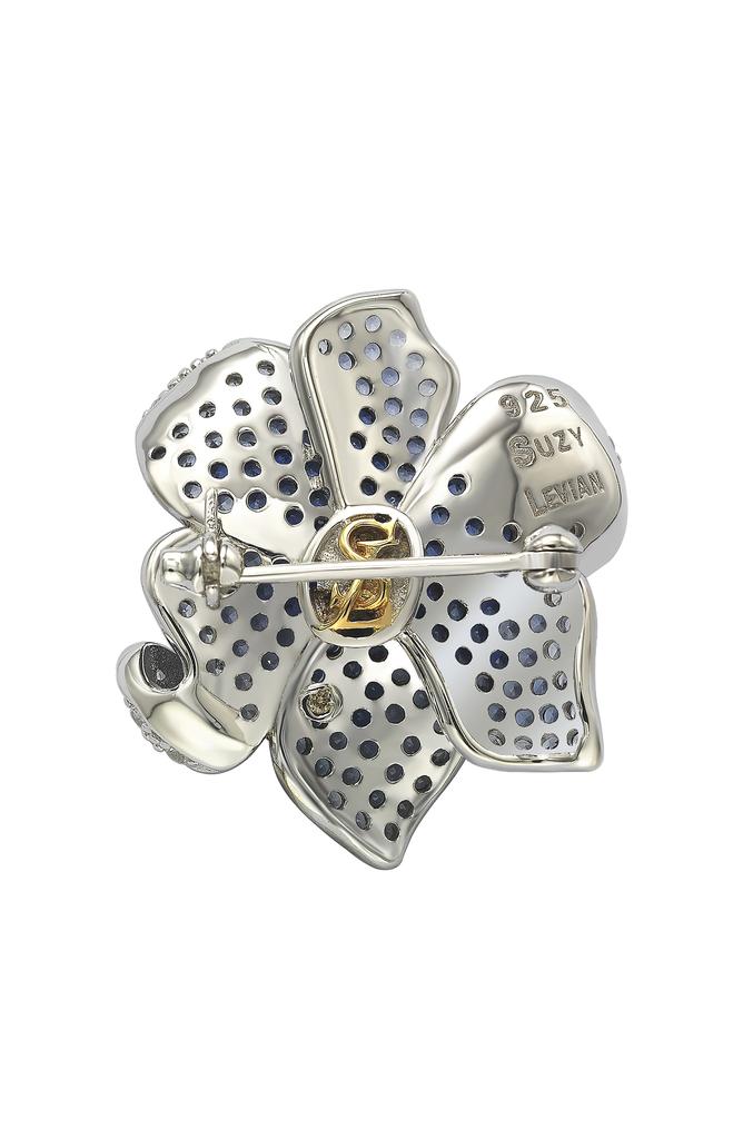 Suzy Levian Sterling Silver Sapphire Flower Petal Brooch