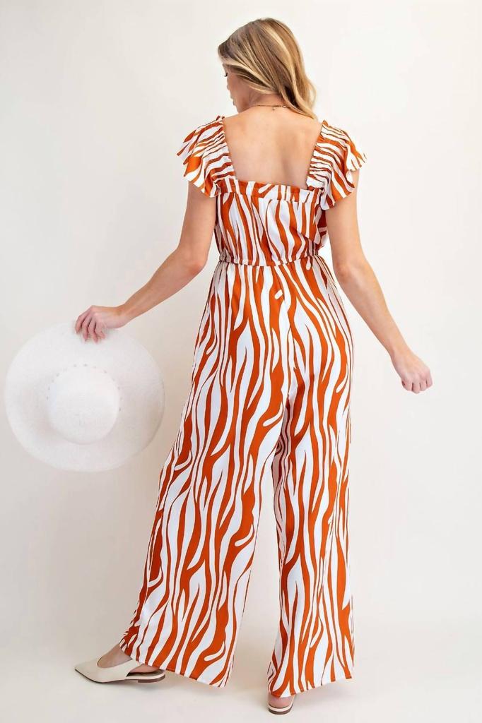 Easel Easel - Curve Print Cotton Linen Wide Leg Jumpsuit