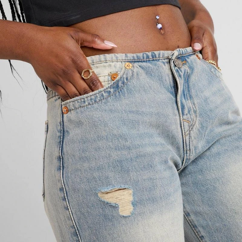 True Religion Women's True Religion Leila Cuffed Low Rise Baggy Denim Jeans 6