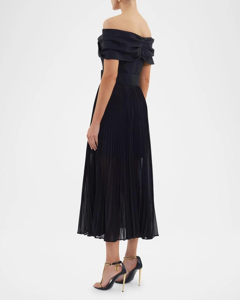 REBECCA VALLANCE Emilie Pleated Off-Shoulder Midi Dress 3