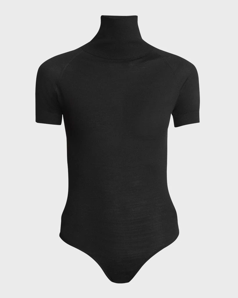 Alaia Mock-Neck Short-Sleeve Wool Bodysuit 1