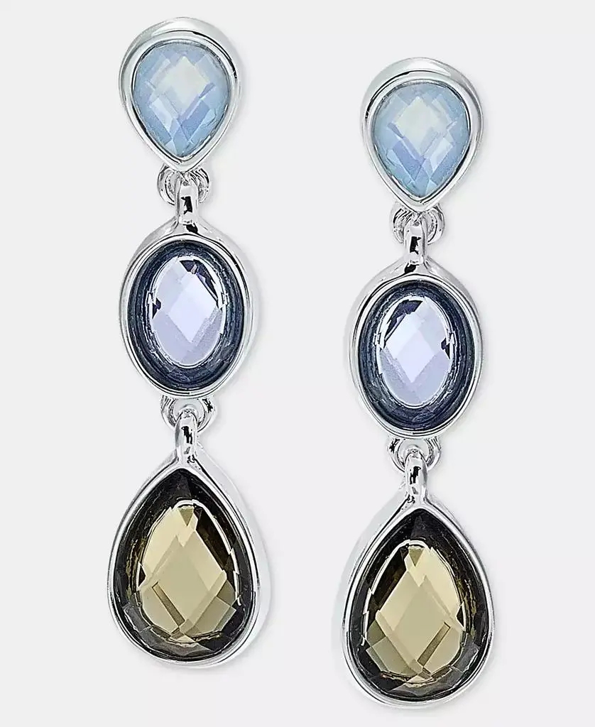 Anne Klein Silver-Tone Blue Stone Faceted Linear Earrings