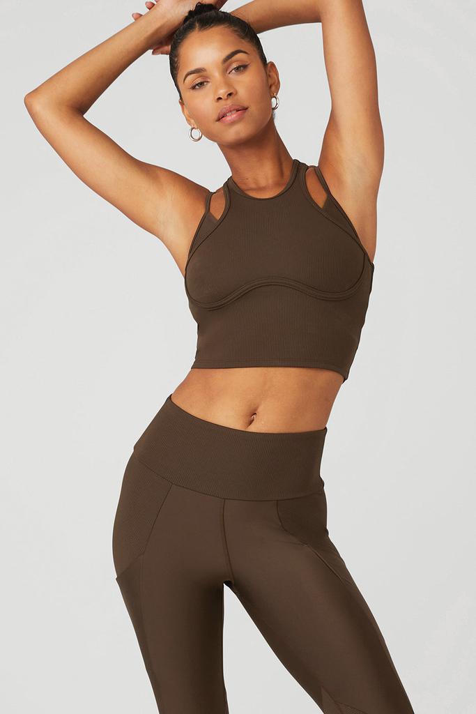 Alo Ribbed Airlift Enchanted Bra Tank - Espresso - Outdoor