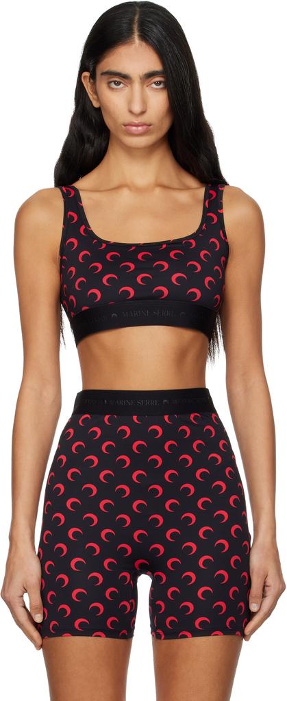 MARINE SERRE SSENSE Exclusive Black Recycled Moon Jersey Sport Bra
