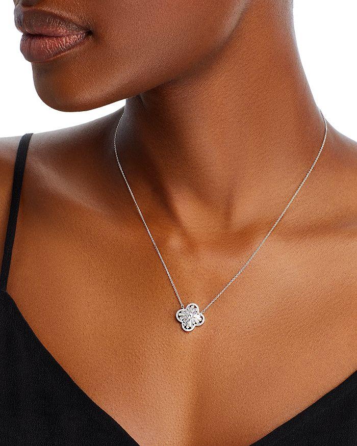 Bloomingdale's Diamond Round & Baguette Flower Pendant Necklace in 14K White Gold, 1.25 ct. t.w.