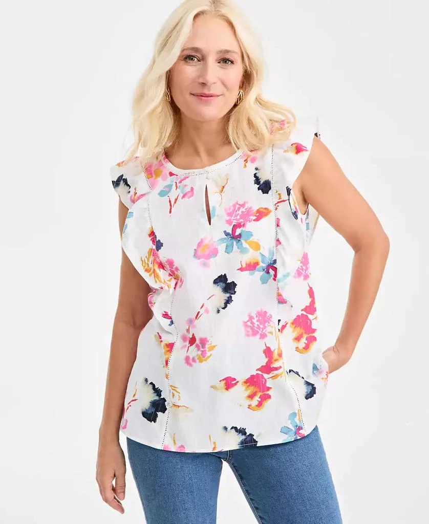 Style & Co Petite Short Flutter-Sleeve Printed Top 1