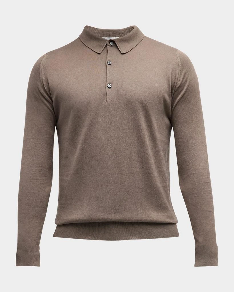 John Smedley Men's Solid Long-Sleeve Polo Shirt 1