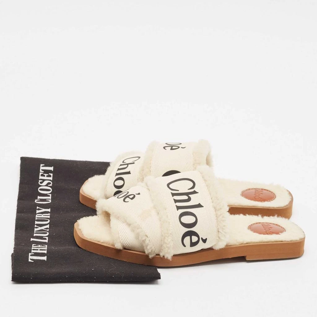 Chloé Chloe White Canvas and Shearling Woody Flat Sandals Size 37 9