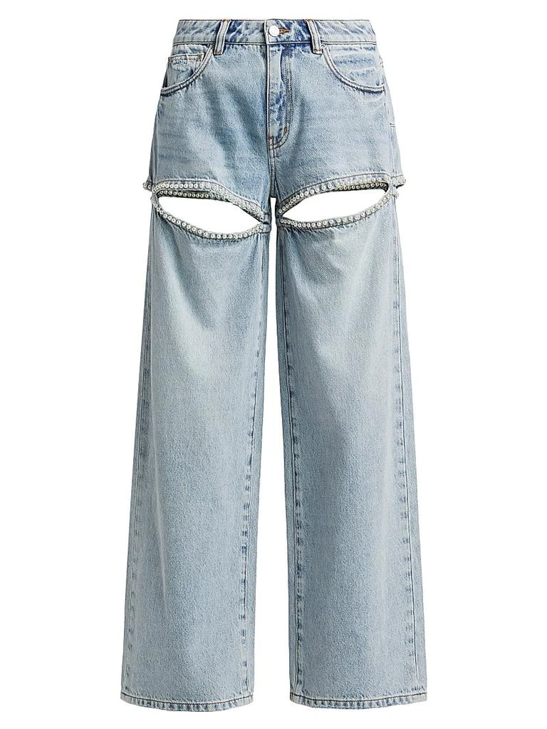 Shop Baggy Pearl-Embellished Cut-Out Jeans on Sale at BeyondStyle