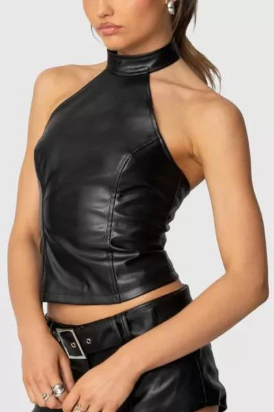 Edikted Edikted Alba Faux Leather High Neck Top 5