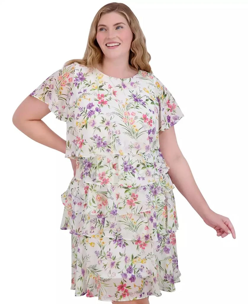 Jessica Howard Plus Size Chiffon Asymmetrical-Tiered Dress 4