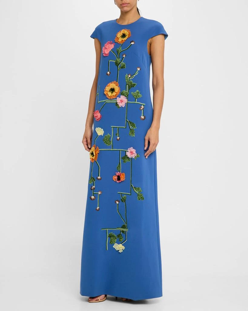 LELA ROSE Augusta Floral Embroidered Cap-Sleeve Gown 2