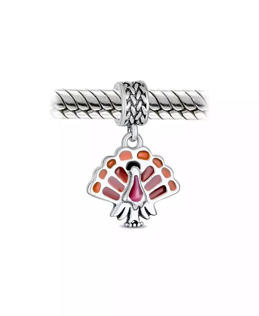 Bling Jewelry Thanksgiving Turkey Dangle Charm Bead Brown Enamel European Bracelet Silver 3