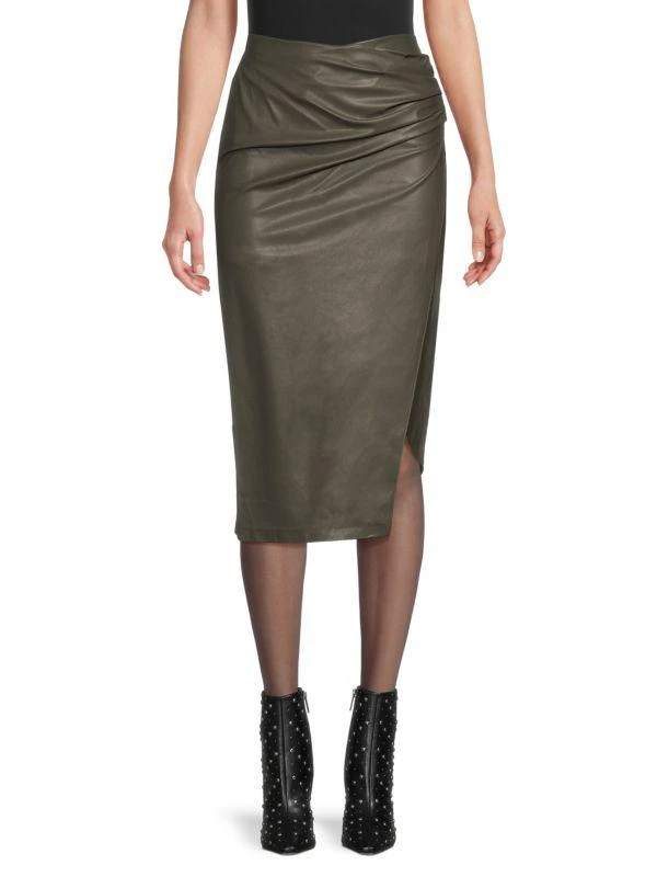 Helmut Lang Draped Faux Leather Midi Skirt 1
