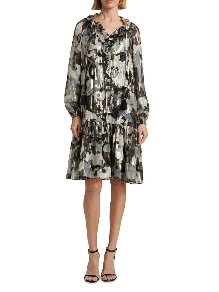 Kobi Halperin Jenson Metallic Floral Knee-Length Dress 4