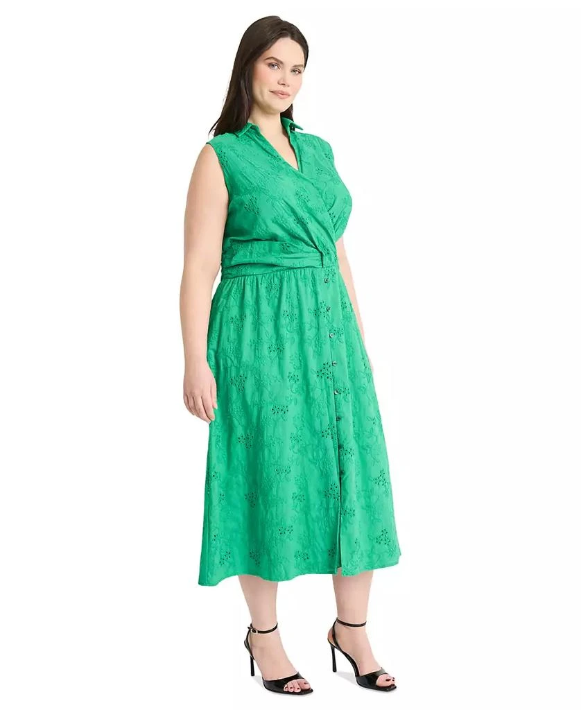 Maggy London Plus Size Eyelet Sleeveless Surplice Midi Dress 3