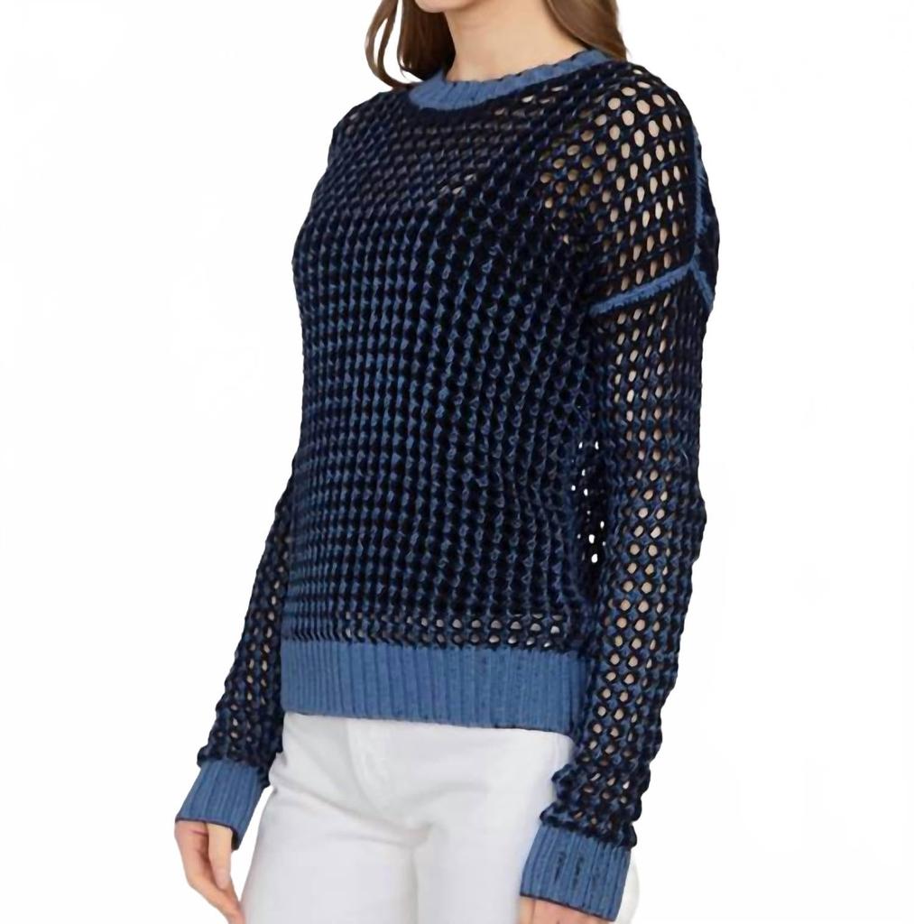 Autumn Cashmere Inked Chunky Mesh Crew Sweater In Navy Blue Combo