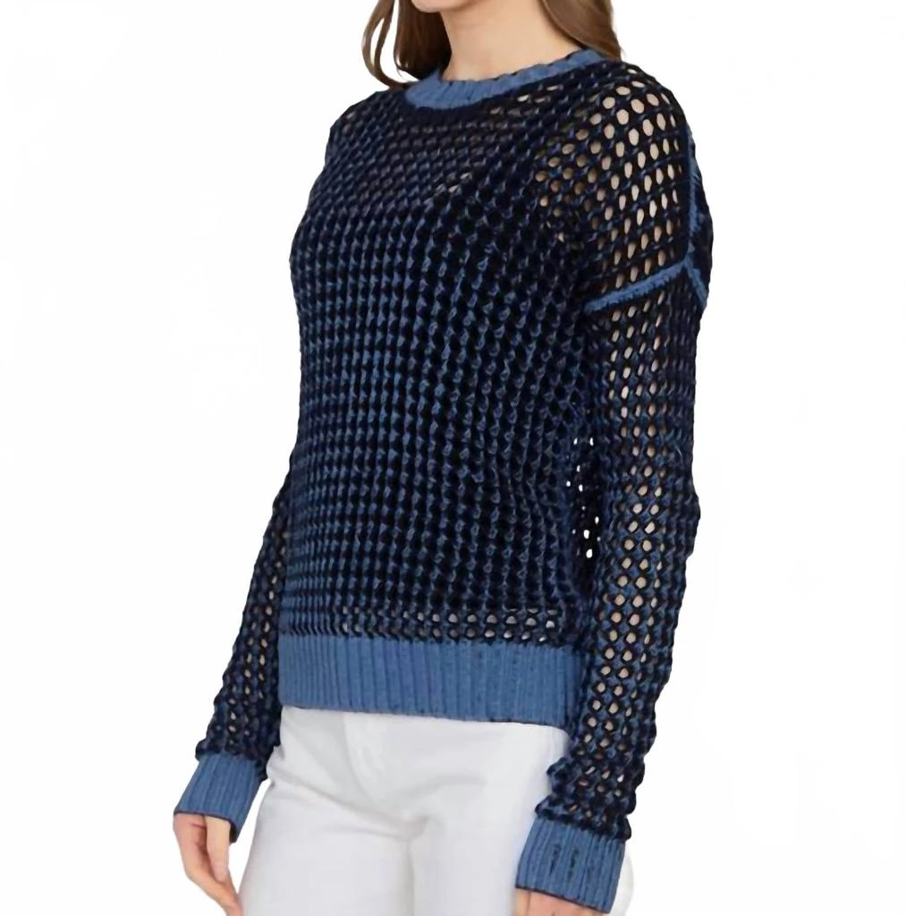 Autumn Cashmere Inked Chunky Mesh Crew Sweater In Navy Blue Combo 2