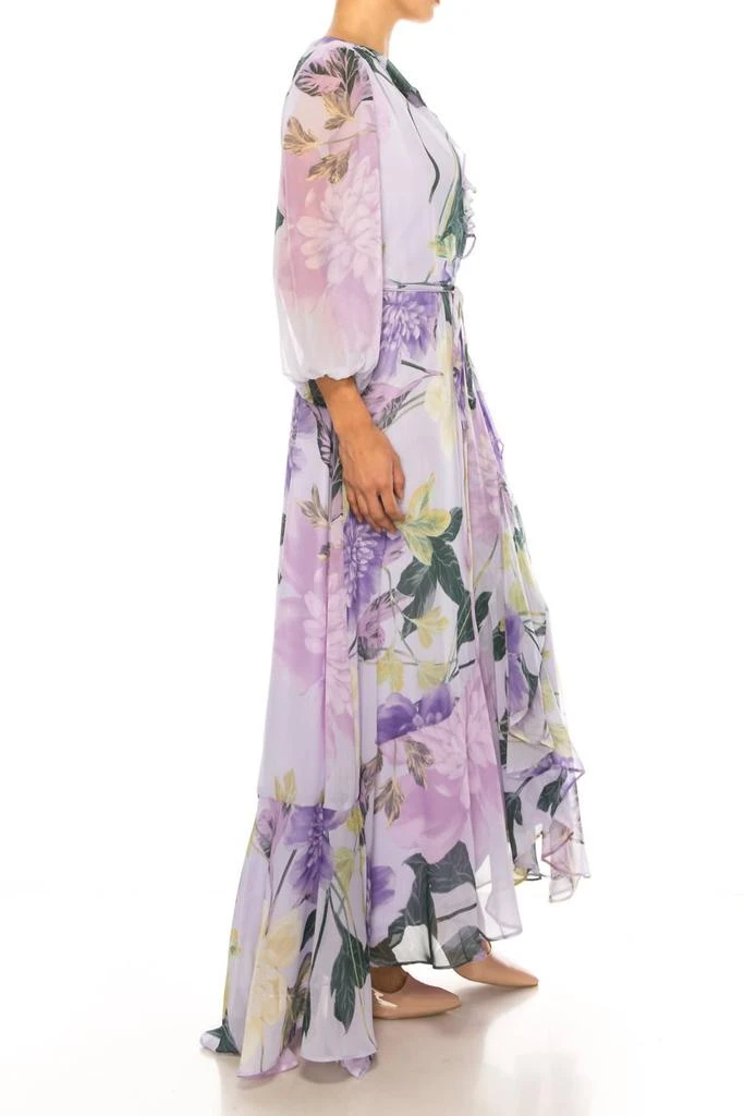 Maison Tara Floral Maxi Three Fourth Sleeve High Low Dress In Lavender Multi 2