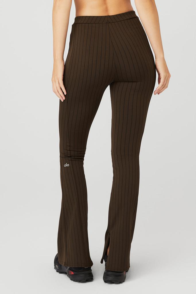Alo Yoga High-Waist Pinstripe Zip It Flare Legging - Espresso/Black