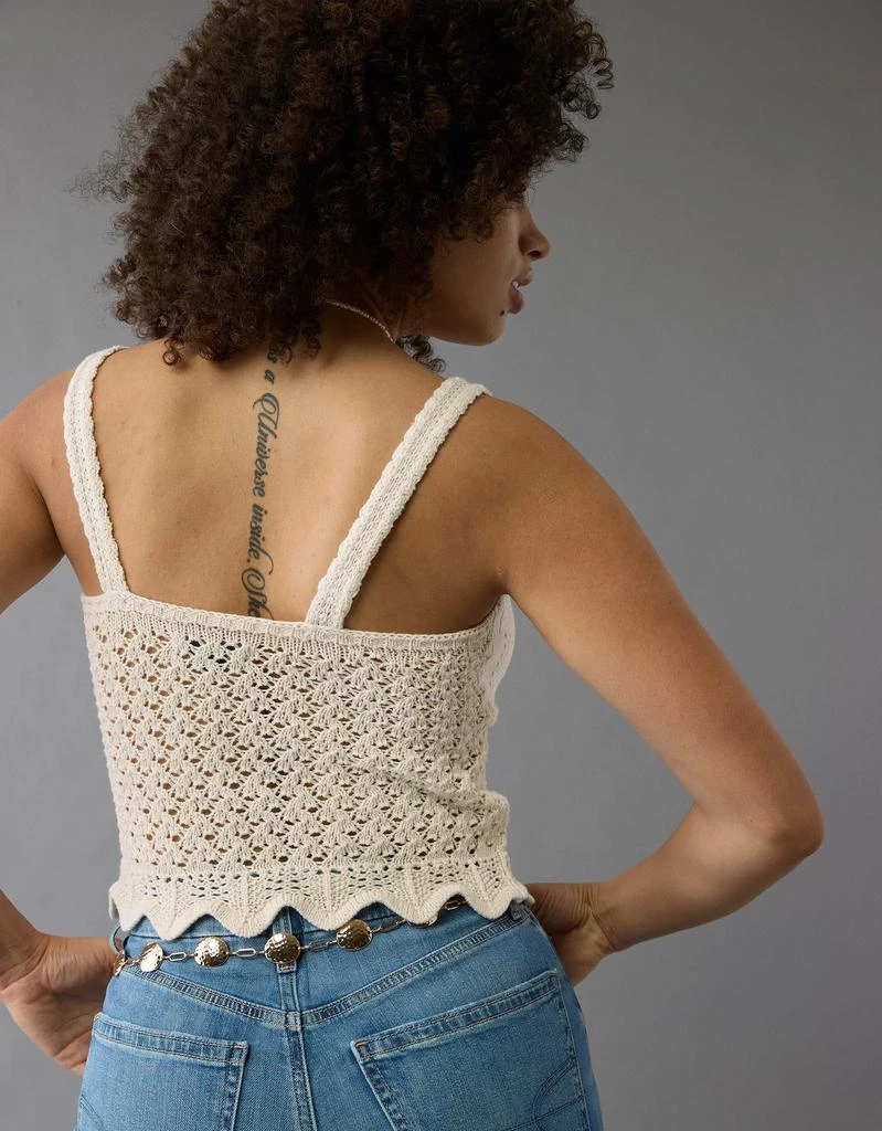 AE AE V-Neck Pointelle Scalloped Crochet Tank Top 2