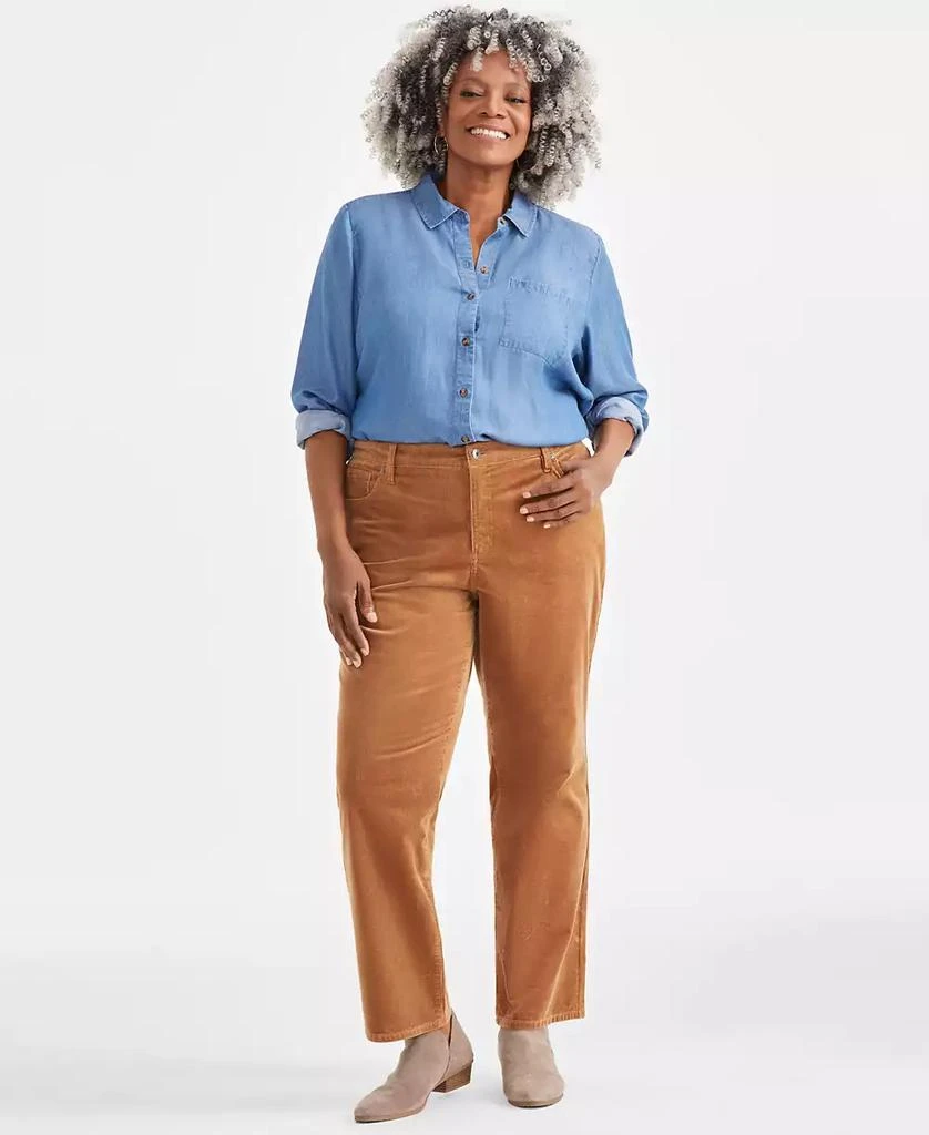Style & Co Plus Size High-Rise Straight-Leg Corduroy Pants, Created for Macy's 1