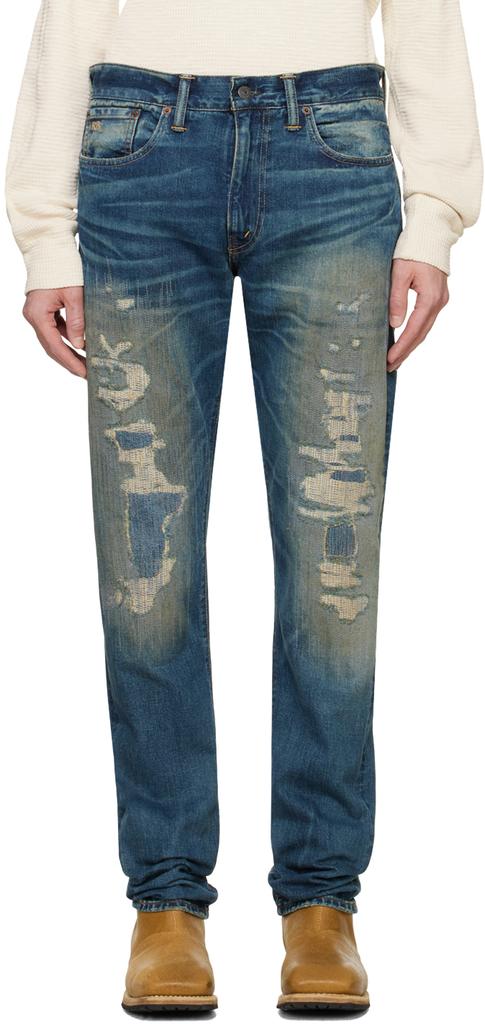 RRL Blue High Slim Brannon Repaired Jeans