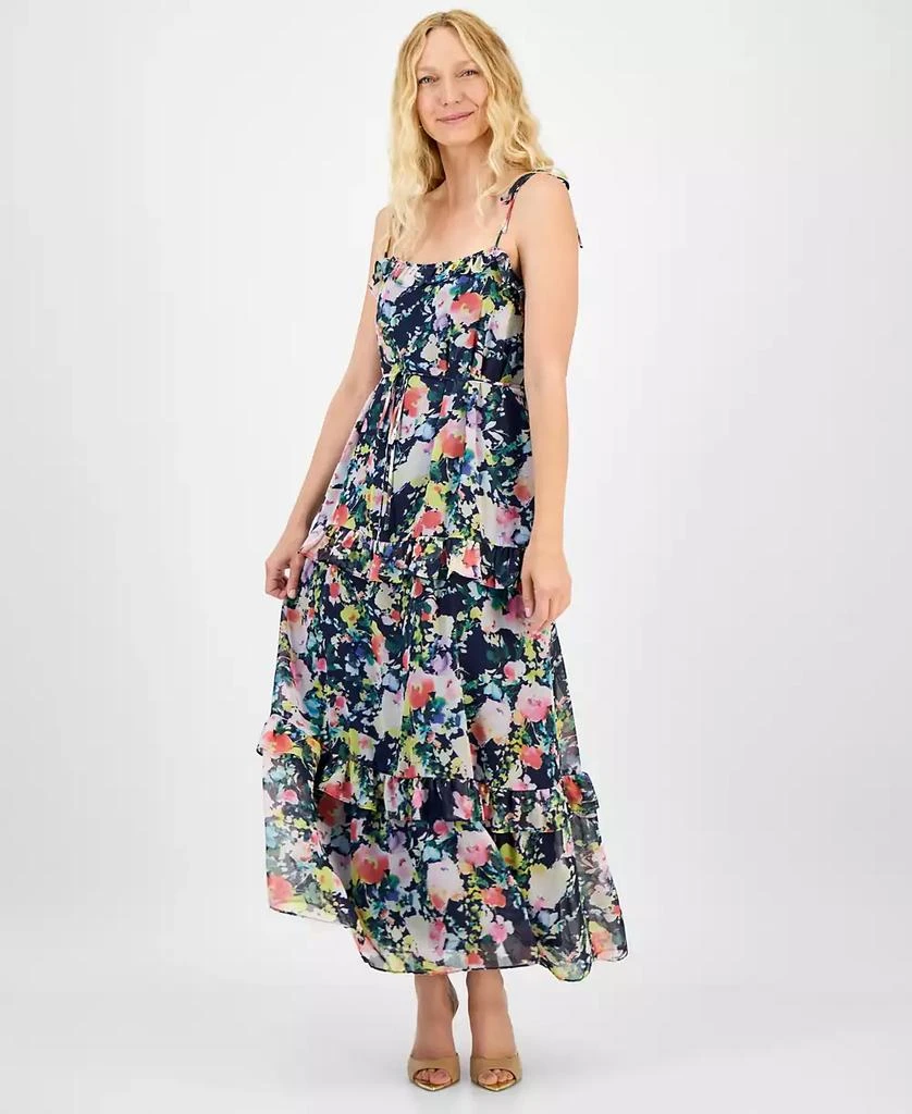 julia jordan Women's Printed Tie-Strap Tiered Maxi Dress 1