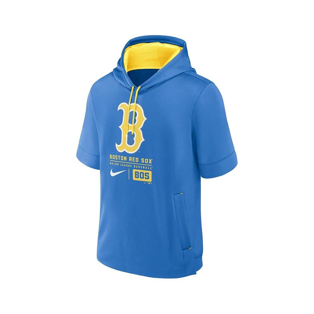Nike Men's Light Blue Boston Red Sox City Connect Color-Block Short Sleeve Pullover Hoodie