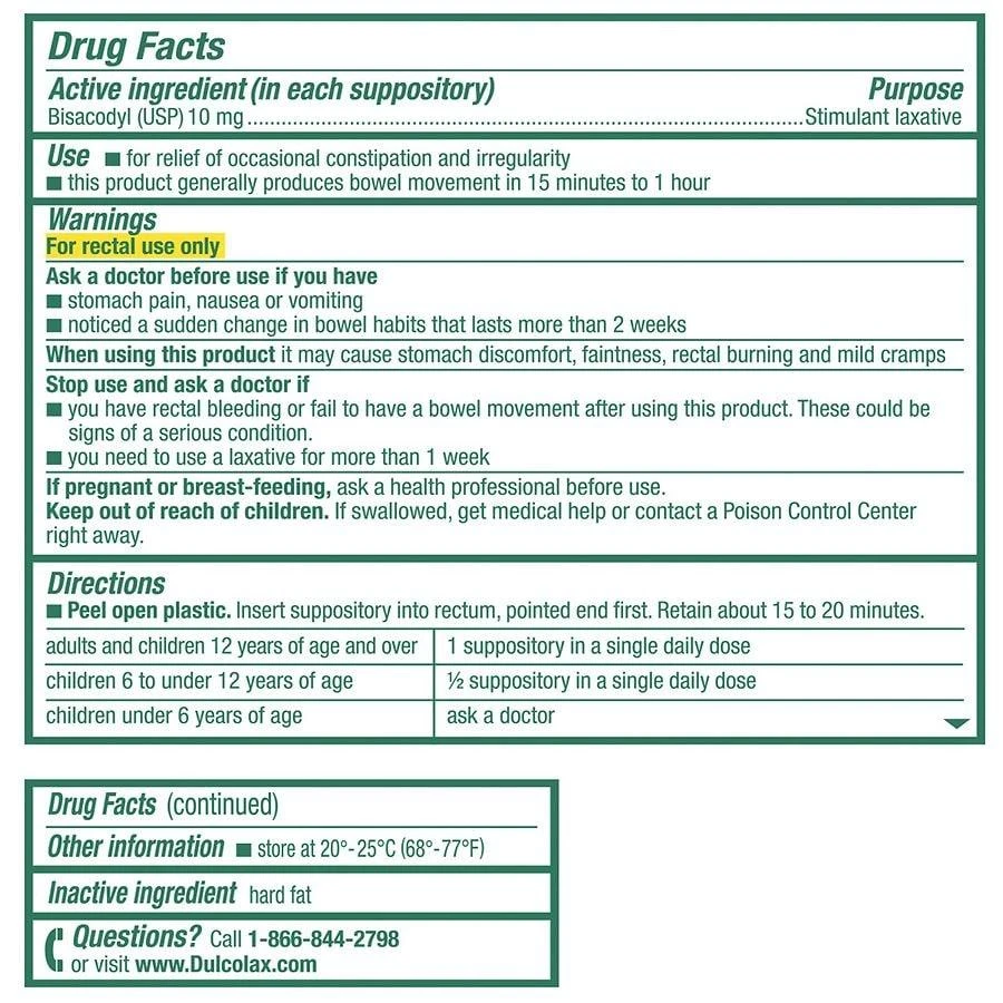 Dulcolax Medicated Stimulant Laxative Suppositories 4
