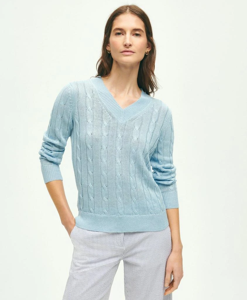 Brooks Brothers Italian Linen Cable Knit Sweater 1