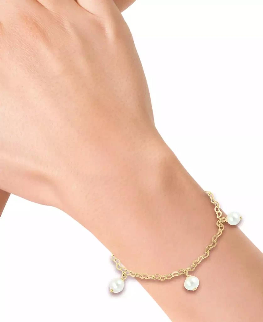 Effy EFFY® Freshwater Pearl (7mm) Dangle Heart Link Chain Bracelet in 14k Gold-Plated Sterling Silver 2