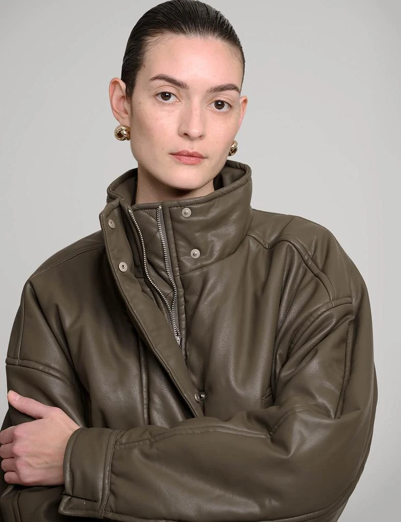 Pixie Market Olive Leather Bomber Jacket 3