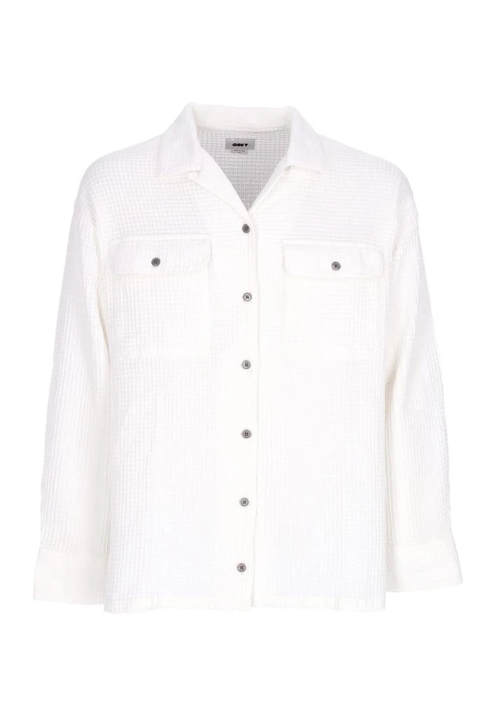 Obey Women's Long Sleeve Shirt W Camille Waffle L/s Shirt Muted White 1