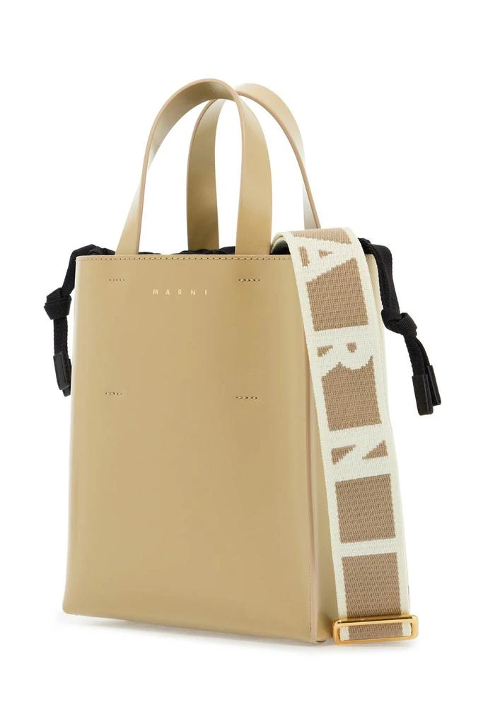 Marni beige leather shopping bag with short handles and shoulder strap 3