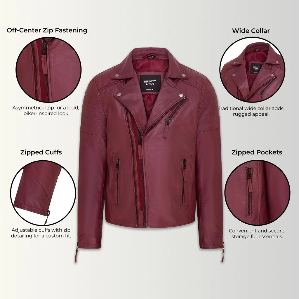 Infinity Leather Mens Brando Double Cross Zip Leather Biker Jacket- Fagernes 2