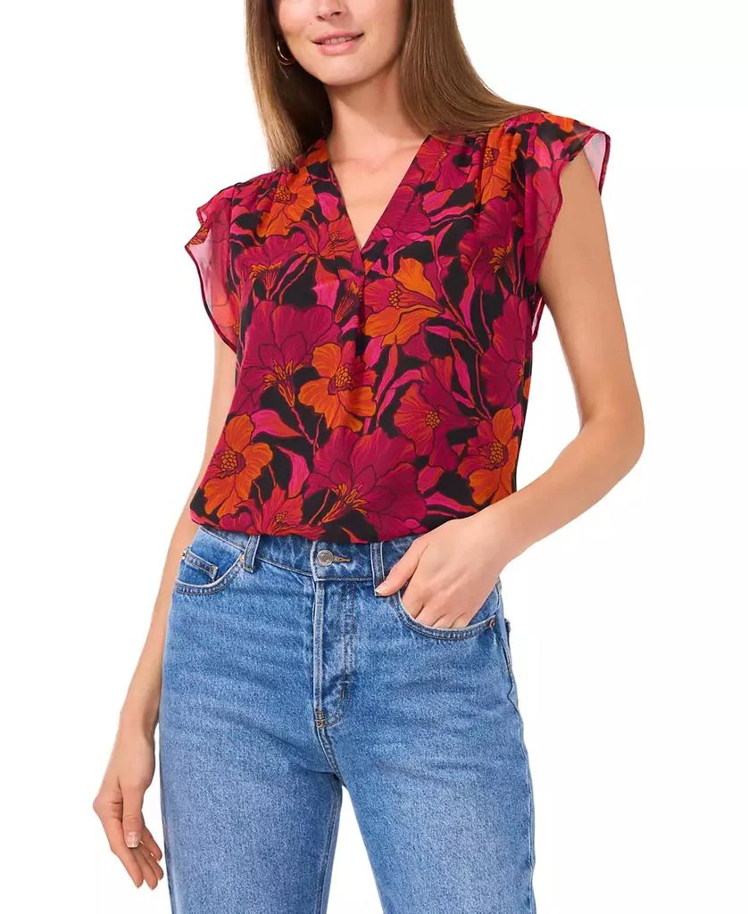Vince Camuto Women's Floral V-Neck Flutter-Sleeve Top 1